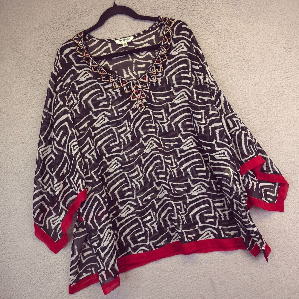 Tantrums Shirt Women Plus‎ Size 2X Sequins Beaded Y2K Maximalist Sheer Indie 90s